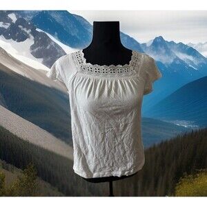 GapKids Eyelet Embroidered White Tee‎ Sz XXL 14-16 Fit Women Xs Babydoll Boho